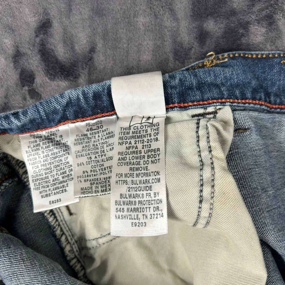Bulwark FR Flame Resistant Jeans Mens 46x30 Blue Denim Work Pants PSJ2SD2